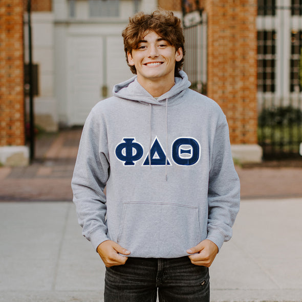 Phi Delt Heather Gray Hoodie With Sewn On Letters