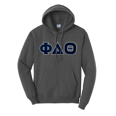 Phi Delt Dark Heather Hoodie with Sewn On Letters