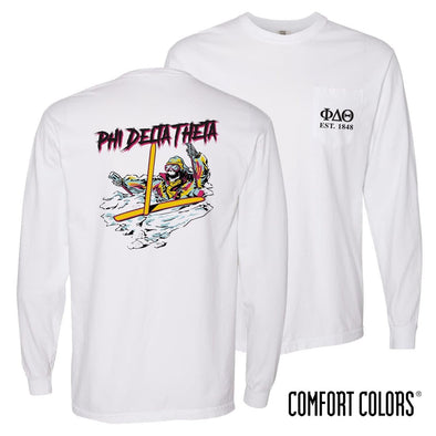 Phi Delt Comfort Colors White Long Sleeve Ski-leton Tee | Phi Delta Theta | Shirts > Long sleeve t-shirts
