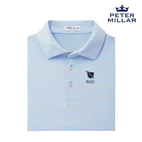 Phi Delt Peter Millar Jubilee Stripe Stretch Jersey Polo with Crest