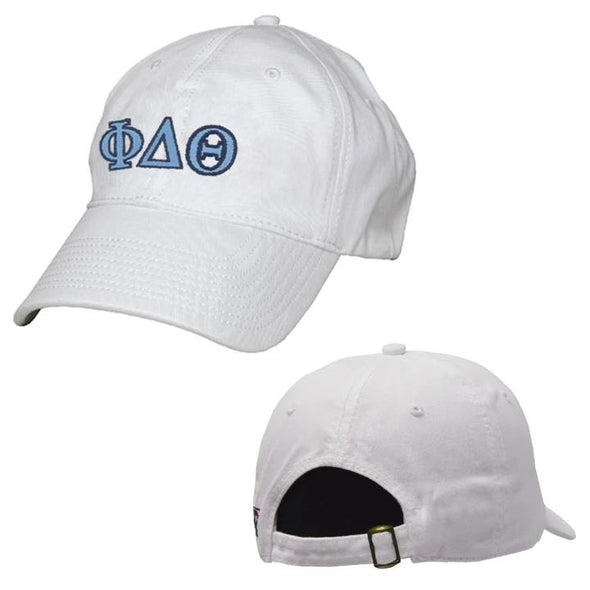 Phi Delt White Greek Letter Adjustable Hat | Phi Delta Theta | Headwear > Billed hats