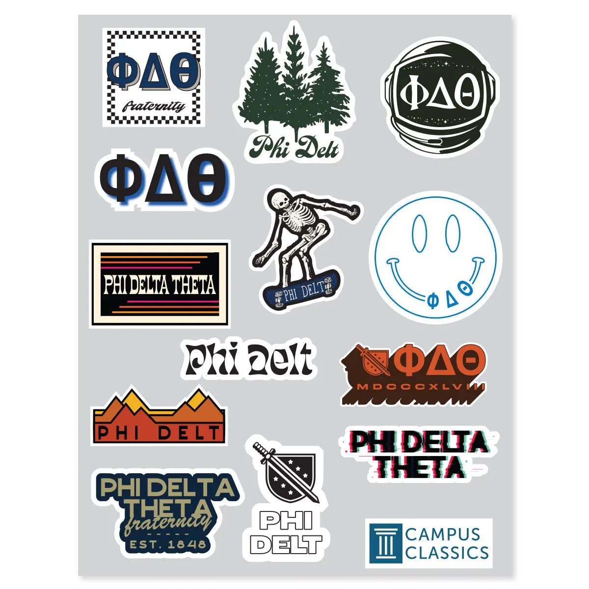 Phi Delt Retro Sticker Sheet Campus Classics