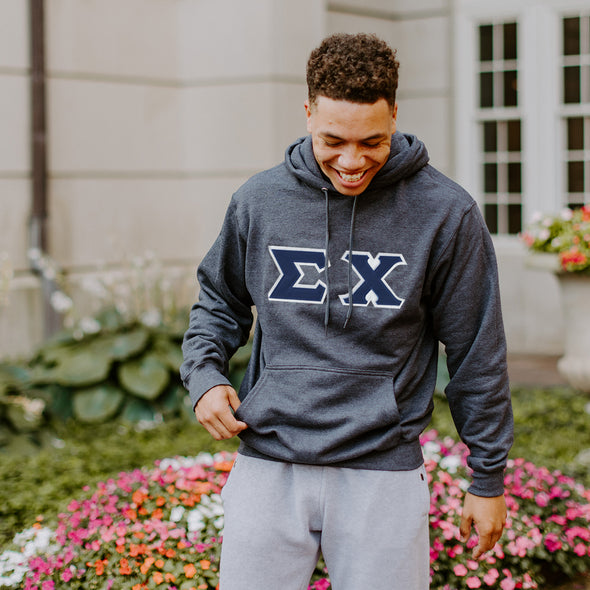 Sigma Chi Dark Heather Hoodie with Sewn On Letters