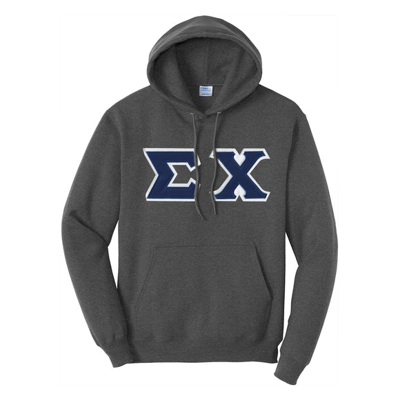 Sigma Chi Dark Heather Hoodie with Sewn On Letters