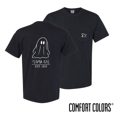 New! Sigma Chi Comfort Colors Black Ghost Short Sleeve Tee
