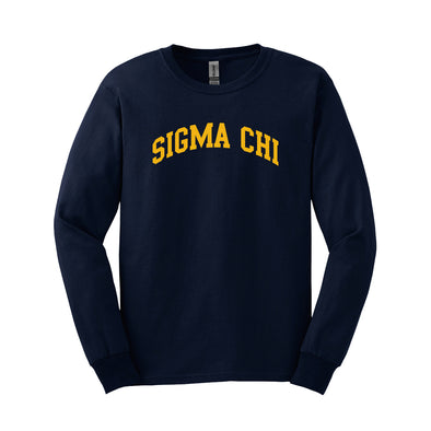 Sigma Chi Navy Long Sleeve Tee with Sewn On Letters