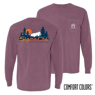 Sigma Chi Comfort Colors Berry Retro Wilderness Long Sleeve Pocket Tee | Sigma Chi | Shirts > Long sleeve t-shirts