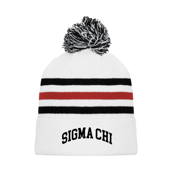 Sigma Chi White Hockey Knit Beanie | Sigma Chi | Headwear > Beanies
