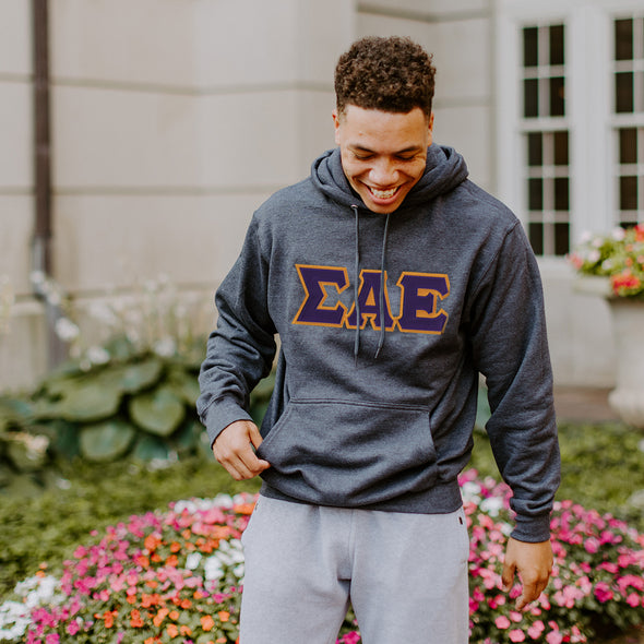 SAE Dark Heather Hoodie with Sewn On Letters