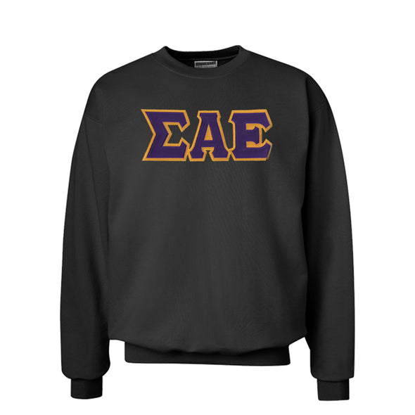 SAE Black Crew Neck Sweatshirt with Sewn On Letters