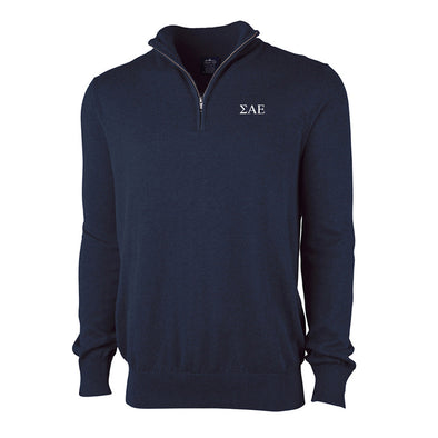 SAE Letter Navy Quarter Zip Sweater