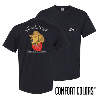 New! SAE Comfort Colors Cowboy Retriever Black Short Sleeve Pocket Tee