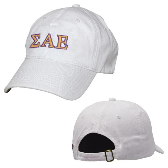 SAE White Greek Letter Adjustable Hat | Sigma Alpha Epsilon | Headwear > Billed hats