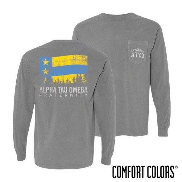 ATO Gray Comfort Colors Flag Long Sleeve Pocket Tee | Alpha Tau Omega | Shirts > Long sleeve t-shirts