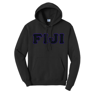 FIJI Black Hoodie with Black Sewn On Letters