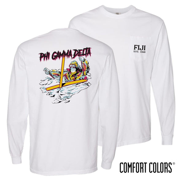 FIJI Comfort Colors White Long Sleeve Ski-leton Tee | Phi Gamma Delta | Shirts > Long sleeve t-shirts