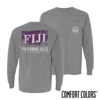 FIJI Gray Comfort Colors Flag Long Sleeve Pocket Tee | Phi Gamma Delta | Shirts > Long sleeve t-shirts