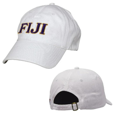 FIJI White Greek Letter Adjustable Hat | Phi Gamma Delta | Headwear > Billed hats