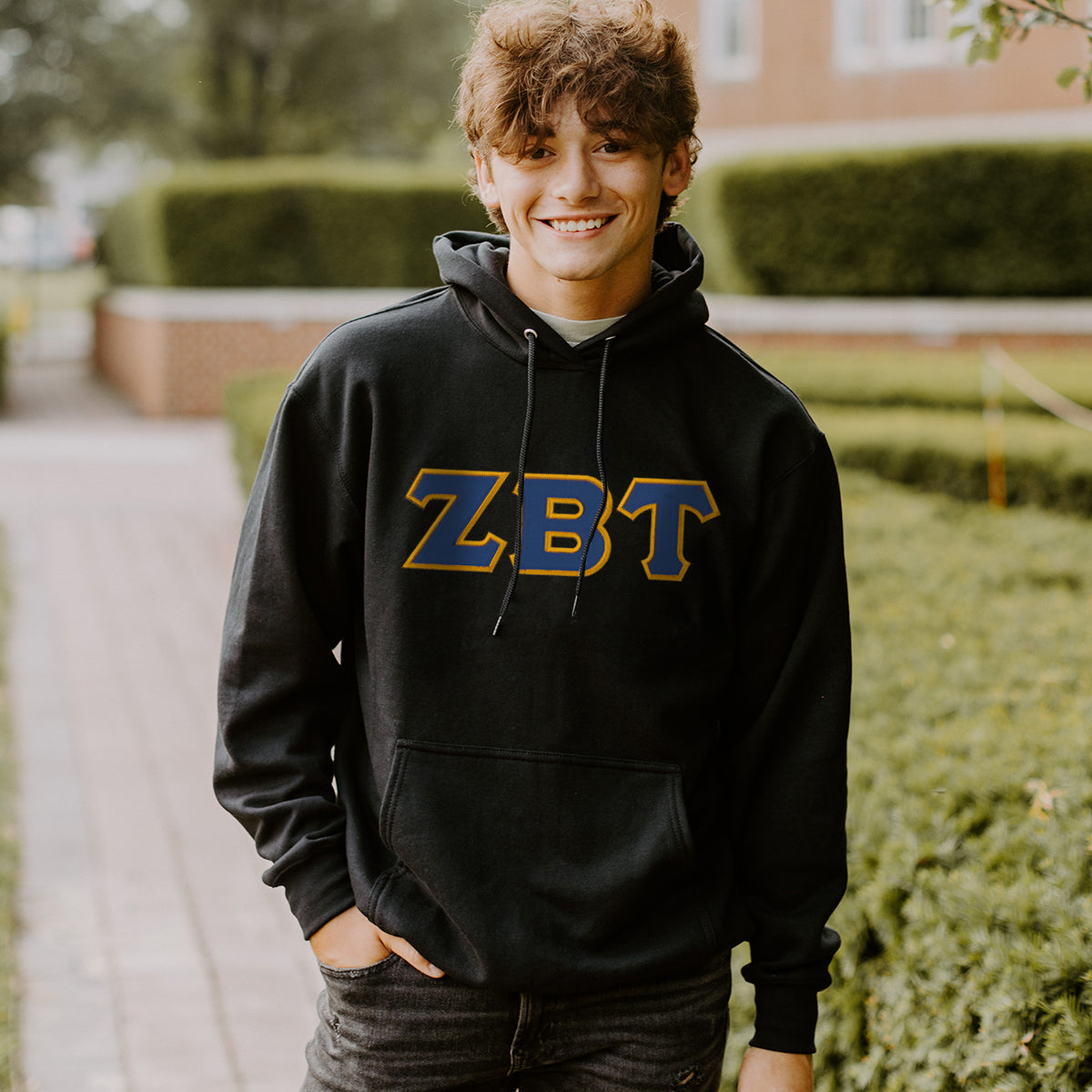 ZBT Black Hoodie with Sewn On Greek Letters – Campus Classics