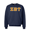 Zeta Beta Tau Navy Crew Neck Sweatshirt with Sewn On Letters
