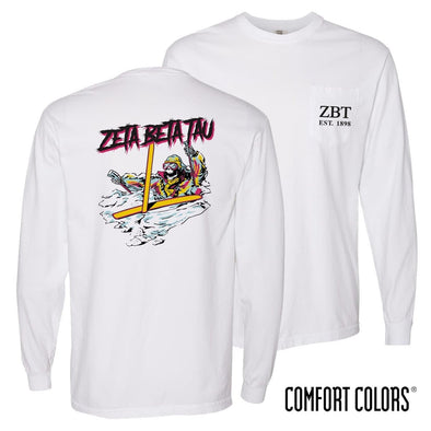 ZBT Comfort Colors White Long Sleeve Ski-leton Tee | Zeta Beta Tau | Shirts > Long sleeve t-shirts