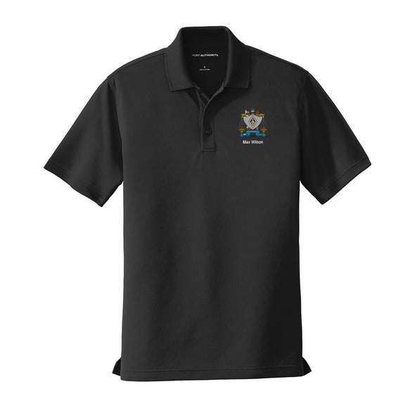 Personalized ZBT Crest Black Performance Polo | Zeta Beta Tau | Shirts > Short sleeve polo shirts