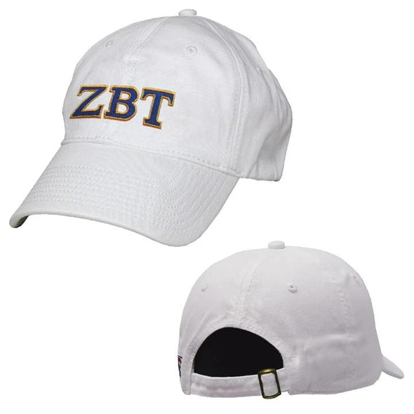 Zeta Beta Tau White Greek Letter Adjustable Hat | Zeta Beta Tau | Headwear > Billed hats