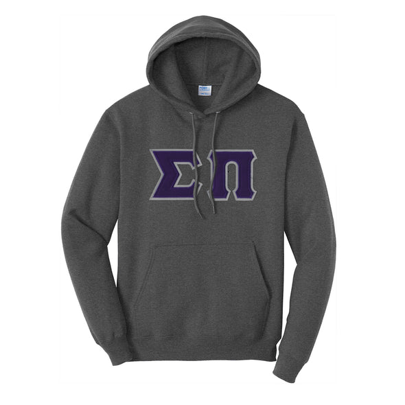 Sigma Pi Dark Heather Hoodie with Sewn On Letters