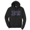 Sigma Pi Black Hoodie with Sewn On Greek Letters