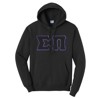 Sigma Pi Black Hoodie with Black Sewn On Letters