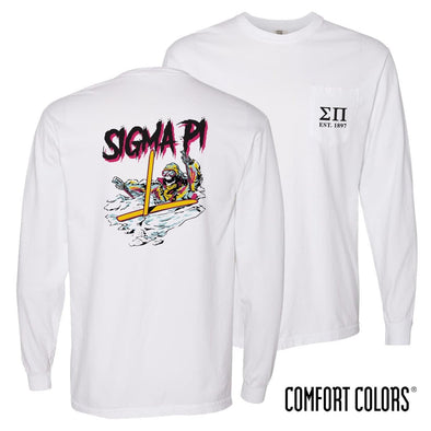 Sigma Pi Comfort Colors White Long Sleeve Ski-leton Tee | Sigma Pi | Shirts > Long sleeve t-shirts