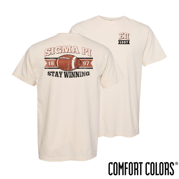 New! Sigma Pi Comfort Colors Stay Winning Football Short Sleeve Tee