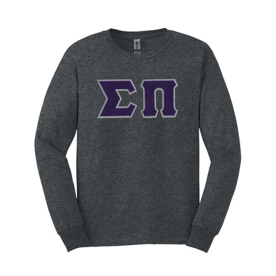 Sigma Pi Black Long Sleeve Tee with Sewn On Letters