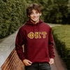 Phi Tau Deep Red Hoodie with Sewn On Letters