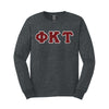 Phi Tau Dark Heather Long Sleeve Tee with Sewn On Letters
