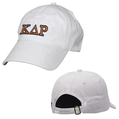 Kappa Delta Rho White Greek Letter Adjustable Hat | Kappa Delta Rho | Headwear > Billed hats