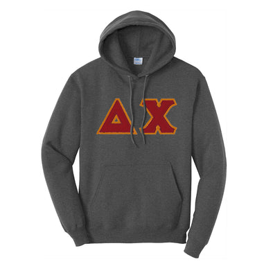 Delta Chi Dark Heather Hoodie with Sewn On Letters