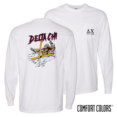 Delta Chi Comfort Colors White Long Sleeve Ski-leton Tee | Delta Chi | Shirts > Long sleeve t-shirts