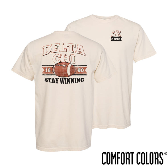 New! Delta Chi Comfort Colors Stay Winning Football Short Sleeve Tee