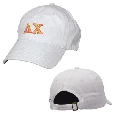 Delta Chi White Greek Letter Adjustable Hat | Delta Chi | Headwear > Billed hats