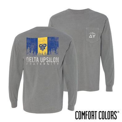 DU Gray Comfort Colors Flag Long Sleeve Pocket Tee | Delta Upsilon | Shirts > Long sleeve t-shirts