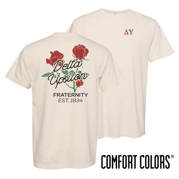 New! Delta Upsilon Comfort Colors Rosebud Ivory Short Sleeve Tee