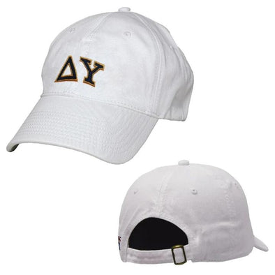 DU White Greek Letter Adjustable Hat | Delta Upsilon | Headwear > Billed hats