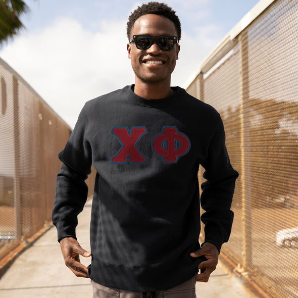 Chi Phi Black Crew Neck Sweatshirt with Sewn On Letters