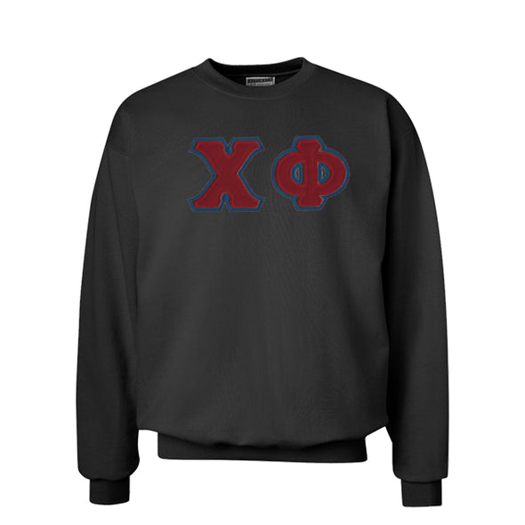 Chi Phi Black Crew Neck Sweatshirt with Sewn On Letters