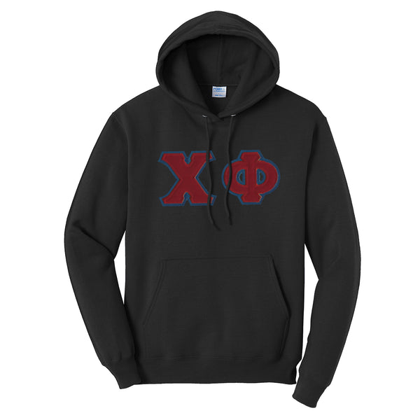 Chi Phi Black Hoodie with Sewn On Greek Letters