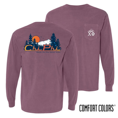 Chi Phi Comfort Colors Berry Retro Wilderness Long Sleeve Pocket Tee | Chi Phi | Shirts > Long sleeve t-shirts