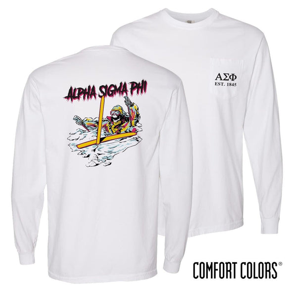Alpha Sig Comfort Colors White Long Sleeve Ski-leton Tee | Alpha Sigma Phi | Shirts > Long sleeve t-shirts