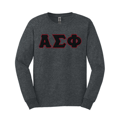 Alpha Sig Dark Heather Long Sleeve Tee with Sewn On Letters