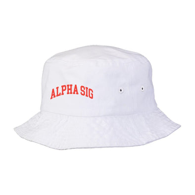 Alpha Sig Title White Bucket Hat | Alpha Sigma Phi | Headwear > Bucket hats